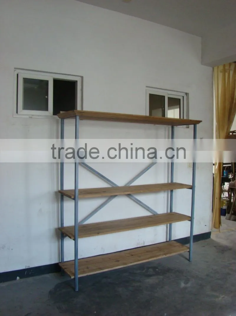 archaize industrail furniture with a metal recycled wood bookcase