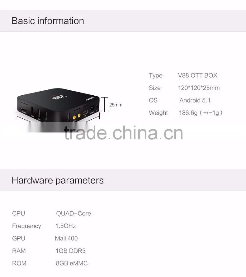Vensmile rk3229 V88 Quad Core Android 5.1 Smart TV Box Fully Loaded Kodi IPTV Media Player 1G/8G install free play store app