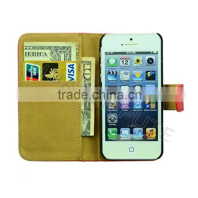 2016 Hot Selling Wallet Case Fip Leather Case With Card Holder For iPhone 5/5s