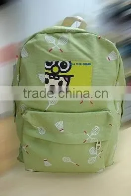 High Quality Products Bros White Badminton Rackets Pattern Printed Light Green Canvas Backpack
