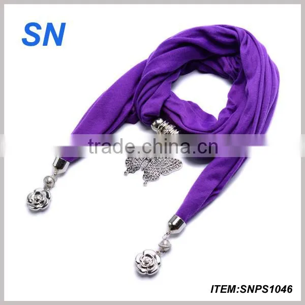Fashion Pendant Jewelry Scarf With Alloy Pendant/Pendant Scarf