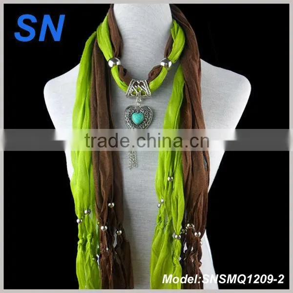 Latest design turquoise heart style pendant scarf with tassel