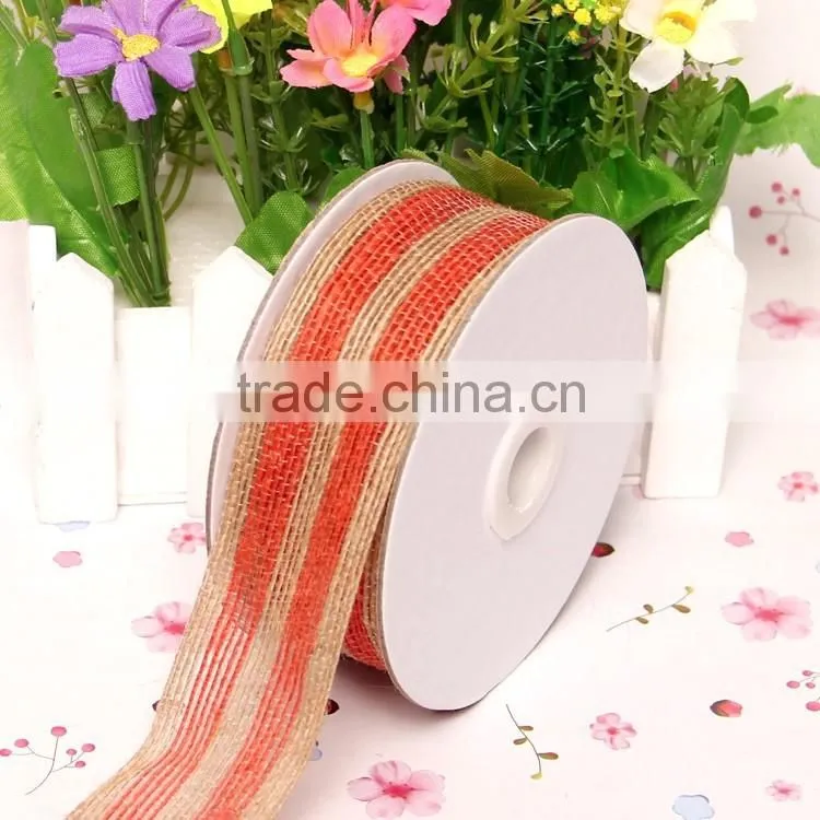 Plain rustic burlap ribbon trim,cheap wired burlap ribbon for party decoration