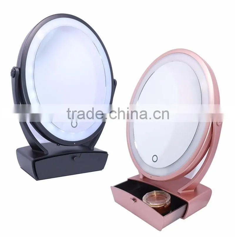 Touch screen lighted dressing table mirror with 5x and 10x magnifying mirror