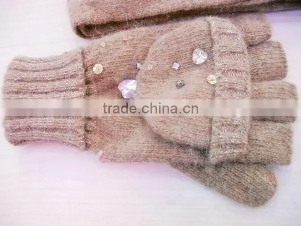 fashion Angora wool gloves scarf set