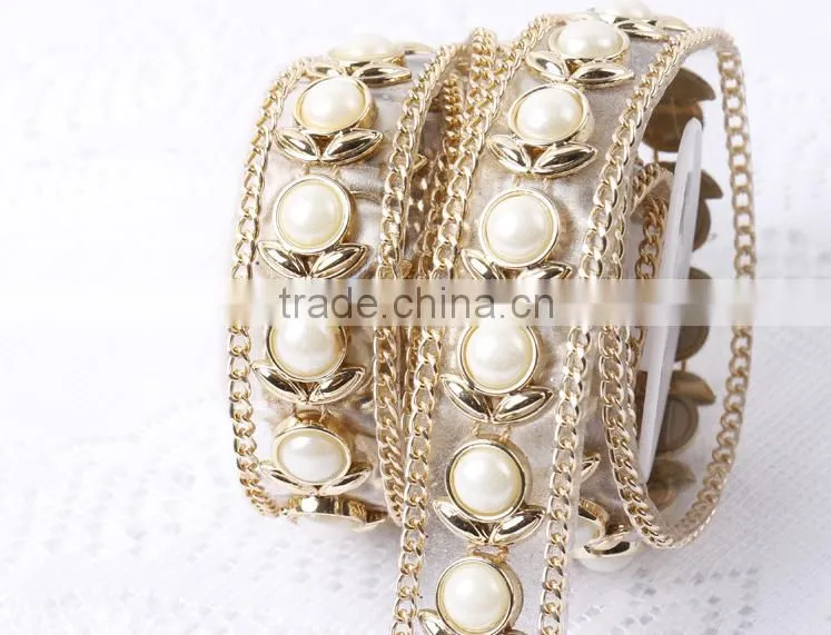 New arrival Hotfix Chain Rhinestone And Pearl Mesh For Wedding Dress