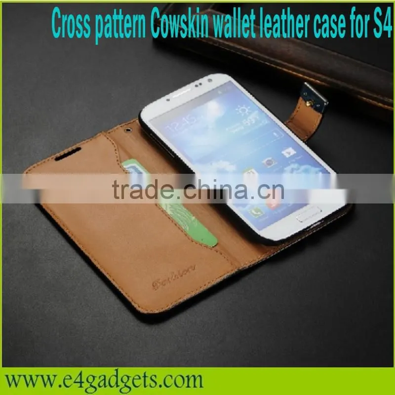 Luxury Cross pattern Genuine leather Flip wallet case for samsung s4 leather case