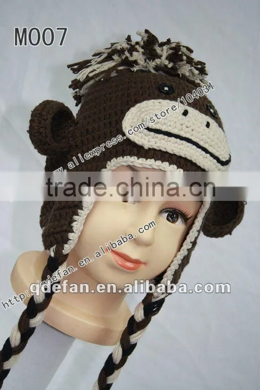 Free shipping 100% cotton crochet baby hats for sale knitting monkey hats in brown silver baby gifts cutest baby caps