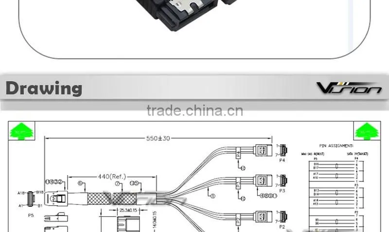 Vision Internal Mini SAS SFF-8087 to 4xSATA reverse breakout cable