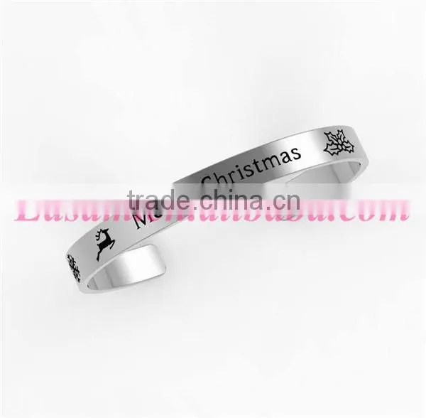 Vogue engraved metal christmas jewelry bracelet,silver plated christmas bracelet wholesale 2015