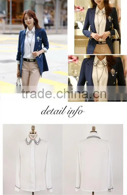 Korea latest polo design checker women blouse tops with doll collar