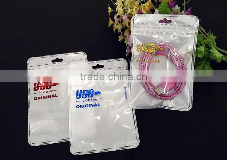 Mobile phone accessories plastic bags/white printing USB plastic bags with zipper/