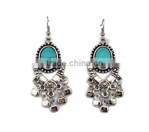 New design Vintage Gold Plated Ginasy Bohemia Style Turquoise Drop Earrings