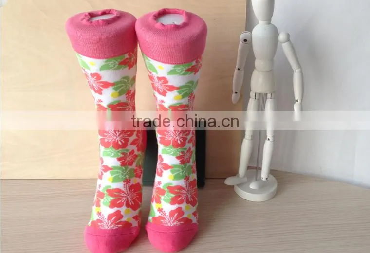 HaiNing Sock Factory 200 Needles Halloween All Over Flower Pattern Stock Women Pink Cotton Socks
