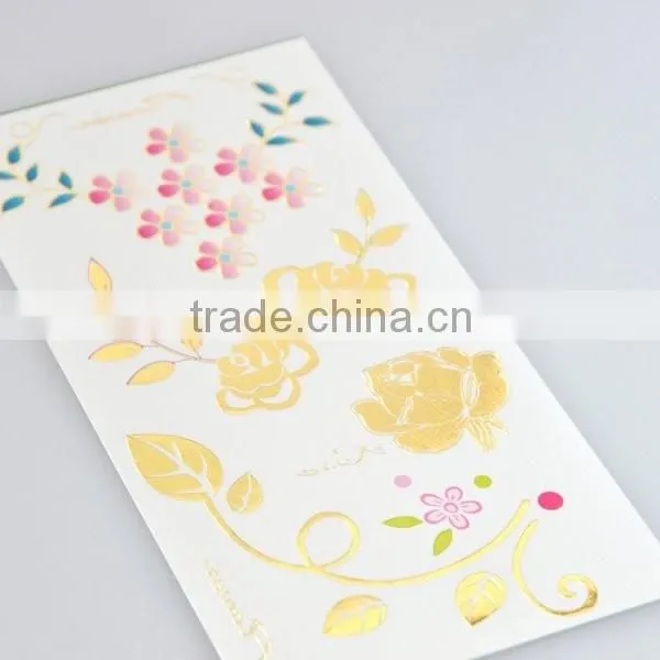 Custom radiant rose flower gold and silver temporary tattoos gold body art tattoos manufacturer