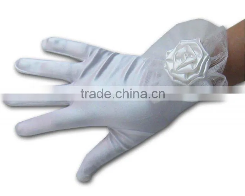 2016 Fashion Coral Rose Design Satin Gloves