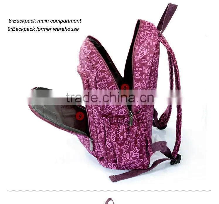 Comfortable design nylon pink quilted school backpack for college student