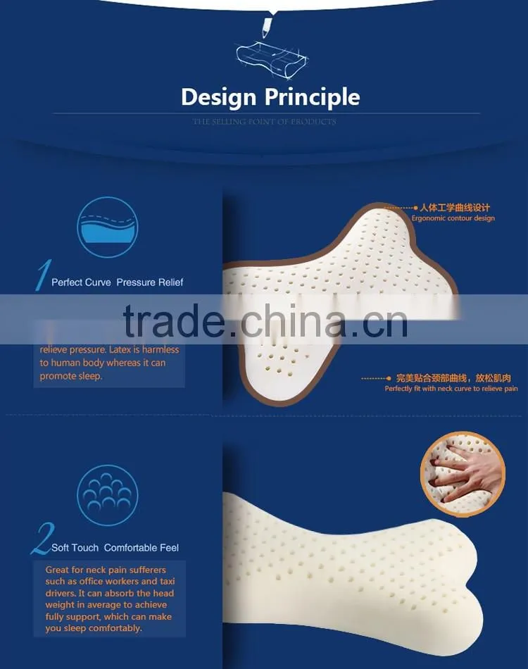 XD-KO001 65D 100% natural latex car massage pillow/car neck pillow with size 30*20*10