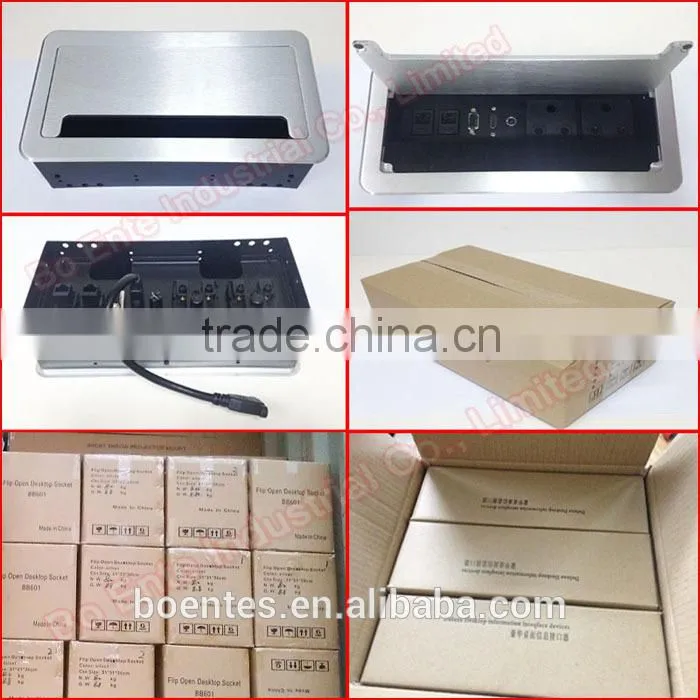 Aluminum Floor Hidden Flip Up Cable Outlet Box/Desktop Pop Up Power Socket with Brushed Cover