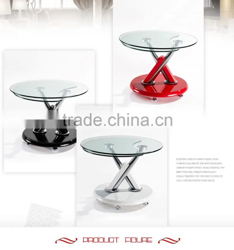 Modern Design Special Shape Revolve Transparent Coffee Table Glass Top Wood legs