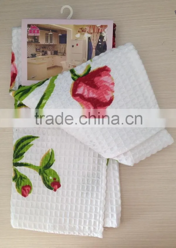 100% cotton Yarn dye waffle tea towel 21s/2*21s/2 40*60cm 60g with flower design printing