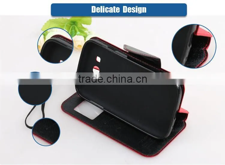 LZB Fashion color contrast series view windows PU leather case flip cover for iphone 4
