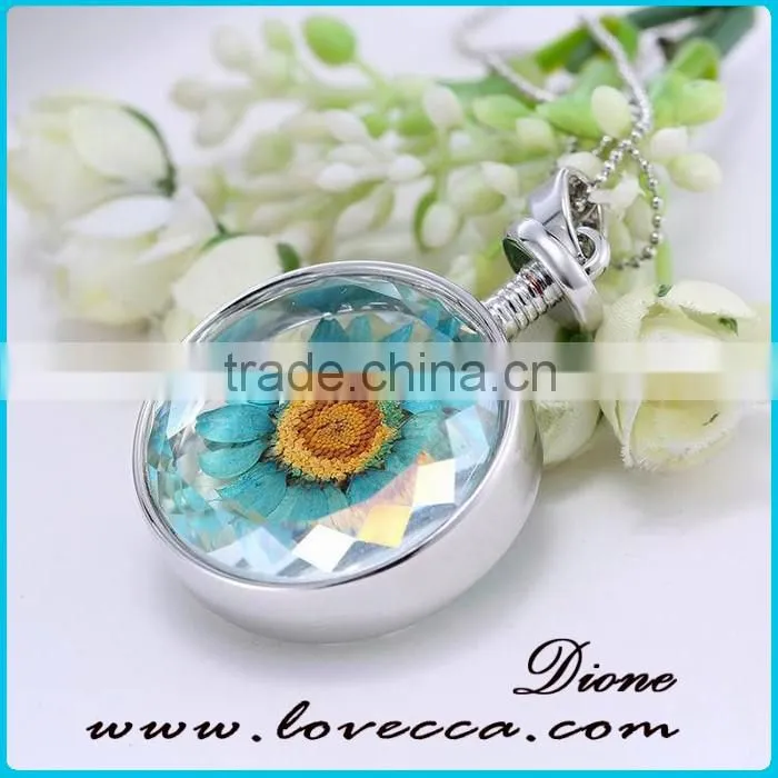 New trendy jewelry real dried Sunflower glass locket style necklace