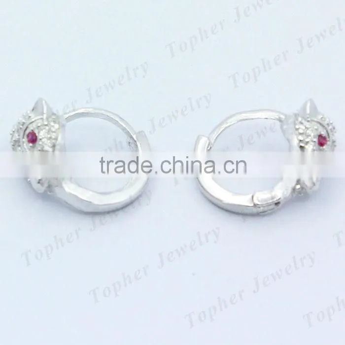 Hight quality cz diamond jewelry fashion sterling silver jewelry fox hoop earrings