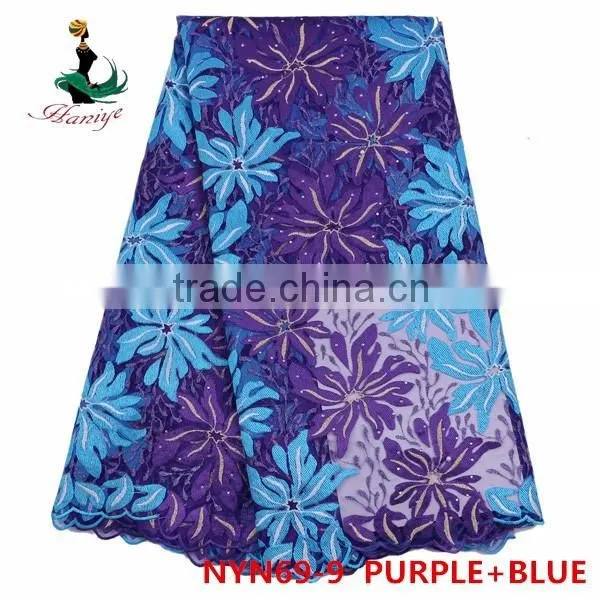 2016 Haniye african Latest embroidery tulle lace fabric nigeria French net lace fabric for dresses/NYN69