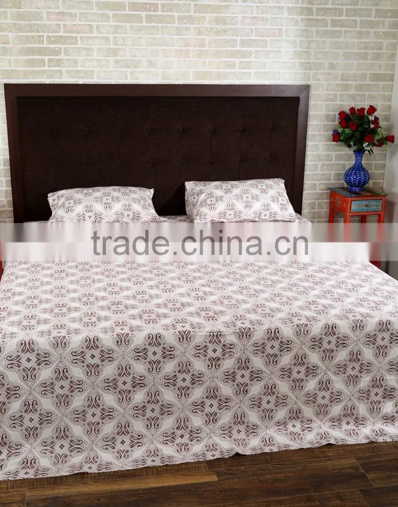 Brown Paisley Hand Block Printed Bed Sheets Wholesale Fabric Modern Design Bed Sheet Supplier In India