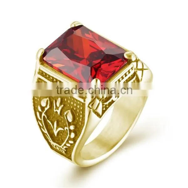 18kgold plated red black crystla&rhinestone ring