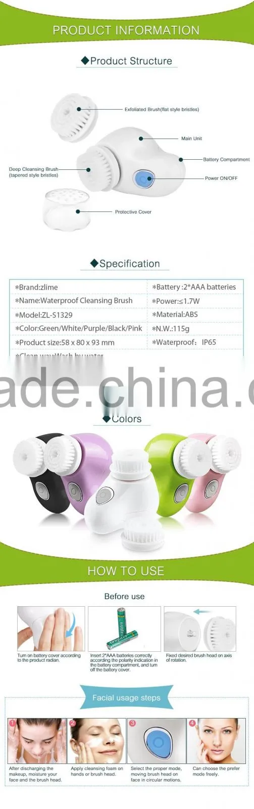 Zlime factory wholesale rotary system Face Skin Cleansing Brush ZL-S1329