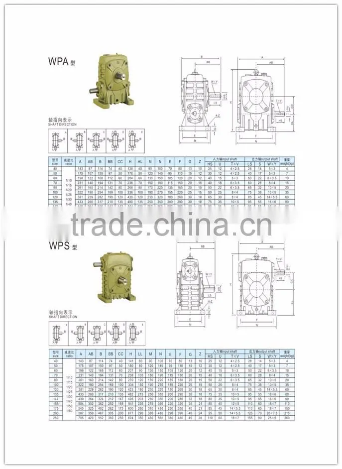 WPW80 marine reducer gearbox worm gear box atv reverse gear box