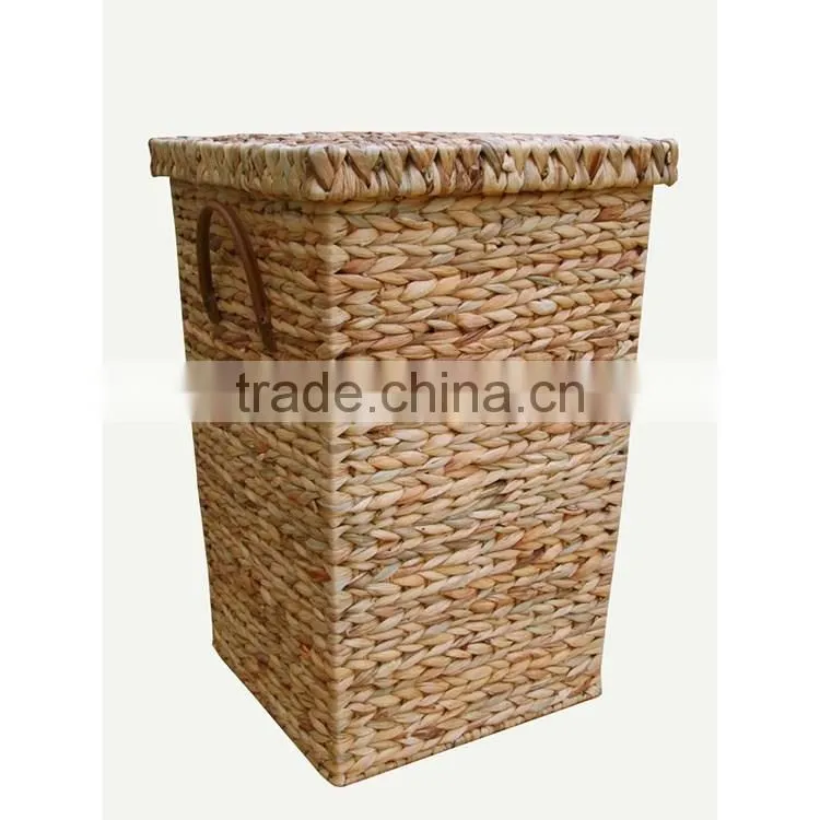 S&D eco-friendly 100% hand made water hyacinth large nature laundry basket with plastic handle