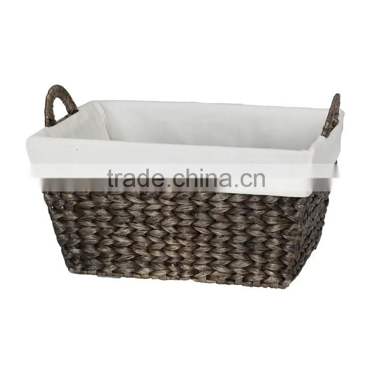 Water hyacinth shallow mouth design large lining inside basket with handle