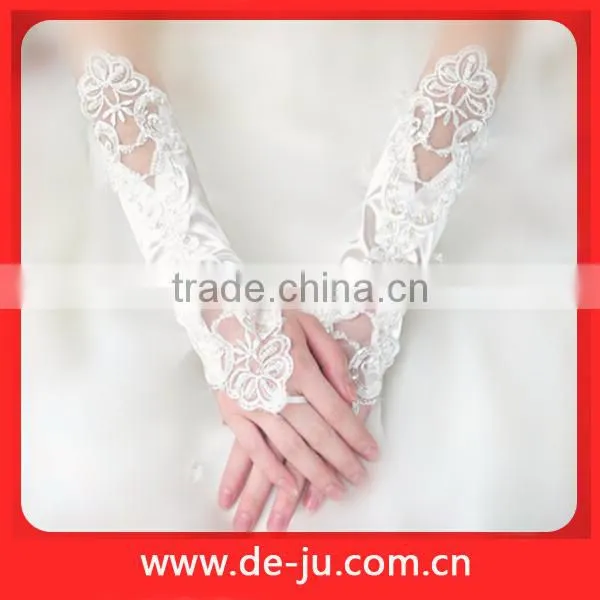 Promotion Ivory Elbow Polyester Appliqued Finger Gloves Bridal Long White Gloves