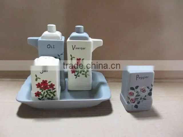 ceramic kitchen oil and vinegar salt pepper bottle set