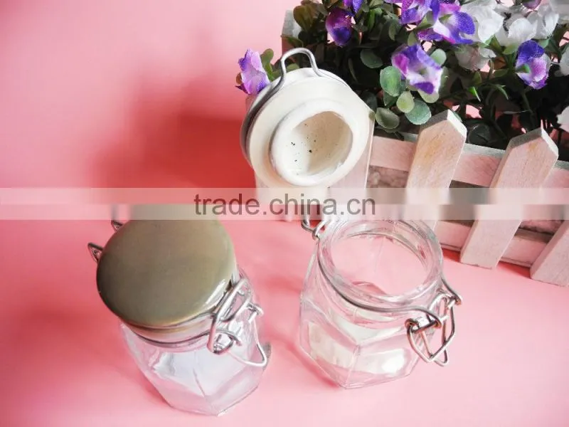 Mini hexagonal glass jar with clip top
