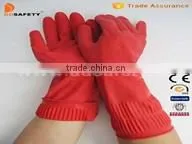 Red Latex Household Gloves With Non Flock Roll Long Cuff