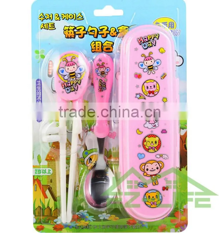 Korean baby flatware sets plastic training chopsticks and stainless steel spoon