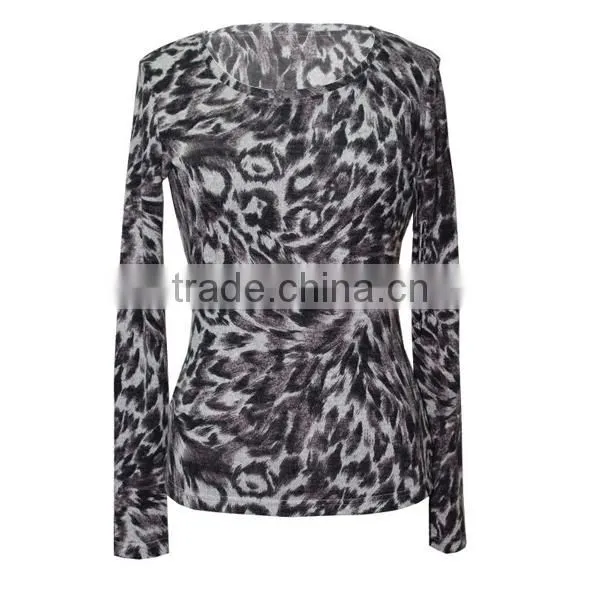 trendy animal printed tops dark color printedNew design O neck long sleeve t-shirt custom
