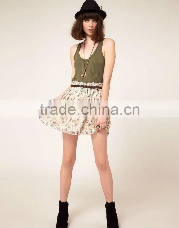 12SK005 Summer Hot Selling Fashion Spray Floral Full Mini Skirt