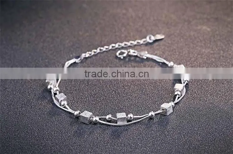 925 sterling silver charm double chains bracelet