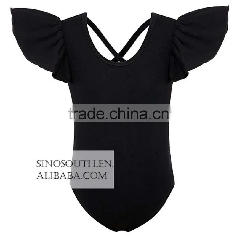 Girls' Dance Gymnastic Leotards Solid Color Ruffle kids flutter sleeve leotard