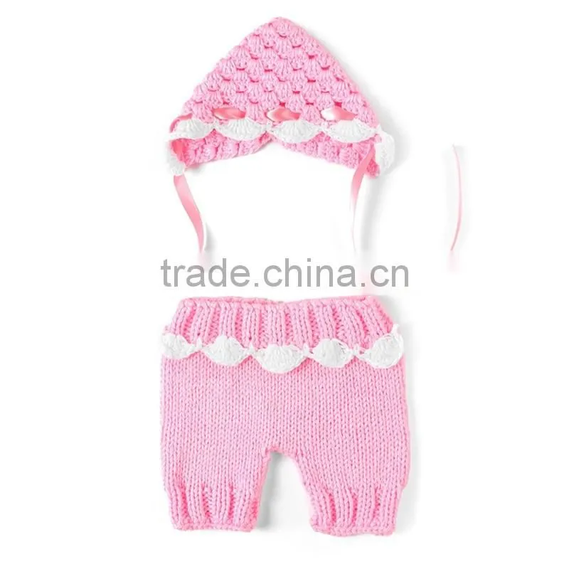 2pcs pants and hat set photo props hand crochet fashion deer animal knitting photography
