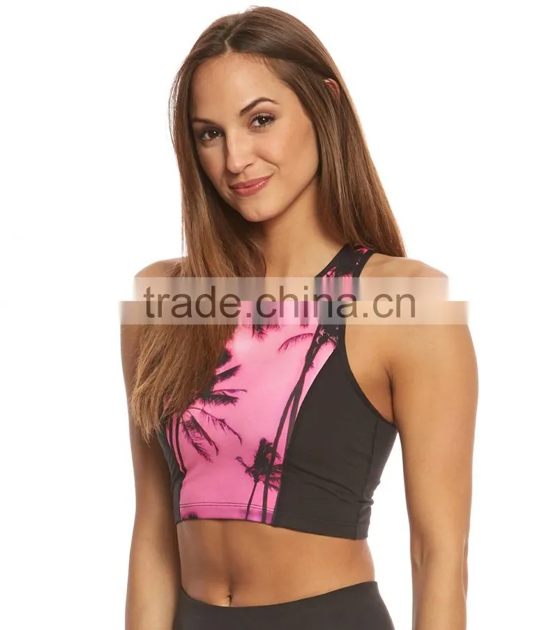 2017 ladies Custom design sublimation printed private label crop top Cutout Yoga Sports Bra wholesale