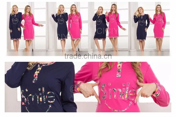NEW DESIGN WINTER LADY'S NIGHTGOWNS PLUS SIZE THICK O-NECK WITH BOTTON COTTON GOWNS
