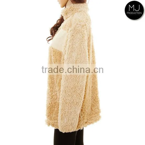 Wholesale high quality true grit women oversized monogrammed 1/4 zip sherpa fleece knitted sweater pullover