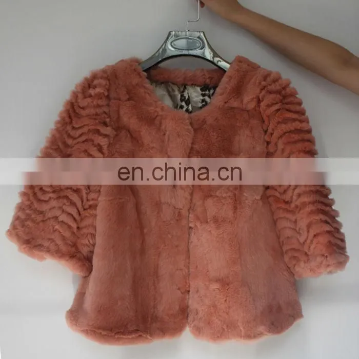 2013 stylish pink rabbit fur coat for women