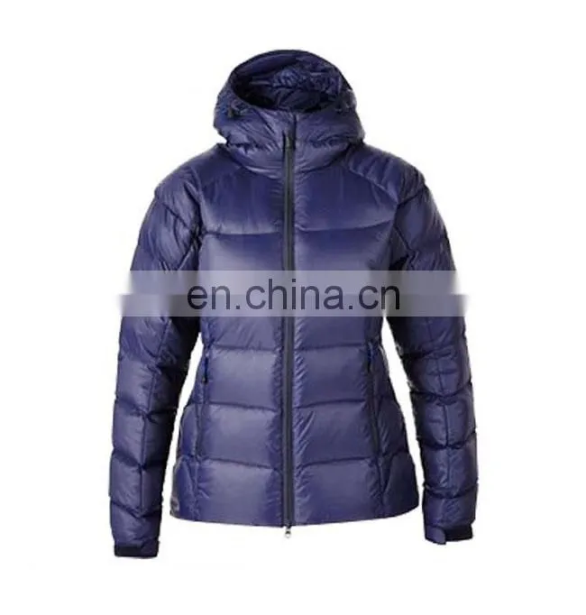navy blue waterproof shell down jacket for woman cold weather